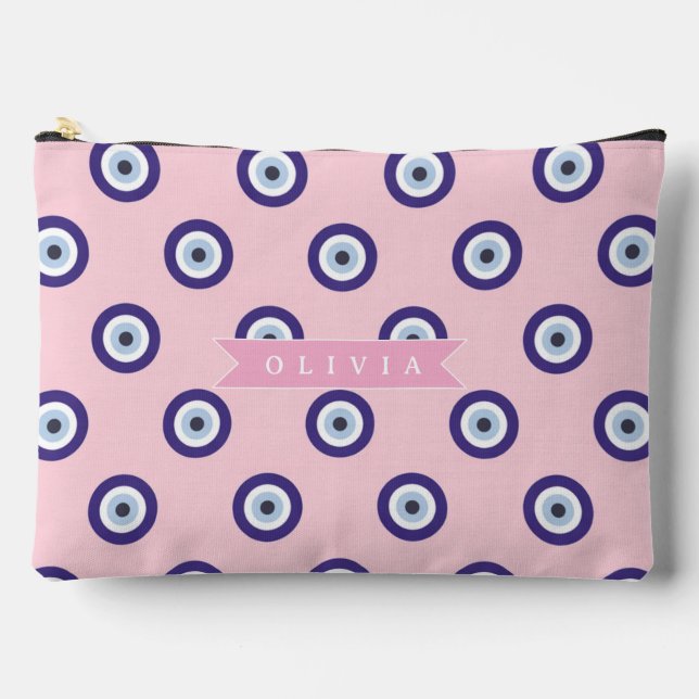 Personalized Pink Evil Eye Pattern Gifts With Name Accessory Pouch (Front)