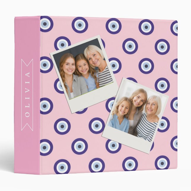 Personalized Pink Evil Eye Pattern Gifts With Name Binder (Front/Spine)