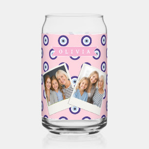 Personalized Pink Evil Eye Pattern Gifts With Name Can Glass