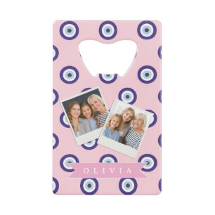 Personalized Pink Evil Eye Pattern Gifts With Name Credit Card Bottle Opener