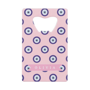 Personalized Pink Evil Eye Pattern Gifts With Name Credit Card Bottle Opener
