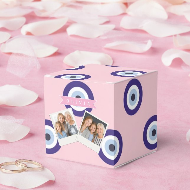 Personalized Pink Evil Eye Pattern Gifts With Name Favor Box (Wedding)