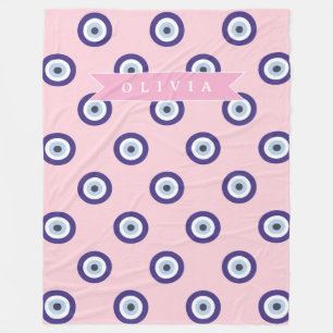 Personalized Pink Evil Eye Pattern Gifts With Name Fleece Blanket
