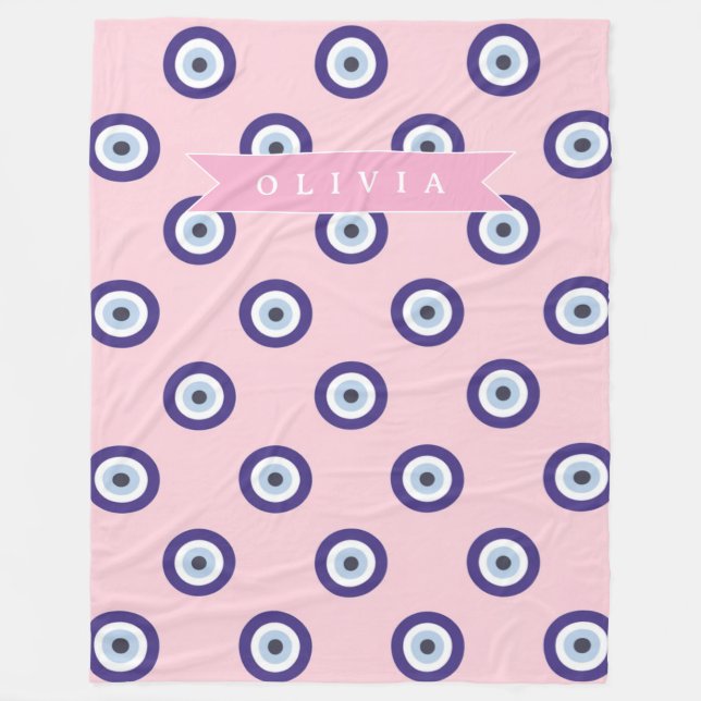 Personalized Pink Evil Eye Pattern Gifts With Name Fleece Blanket (Front)