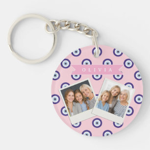Personalized Pink Evil Eye Pattern Gifts With Name Keychain