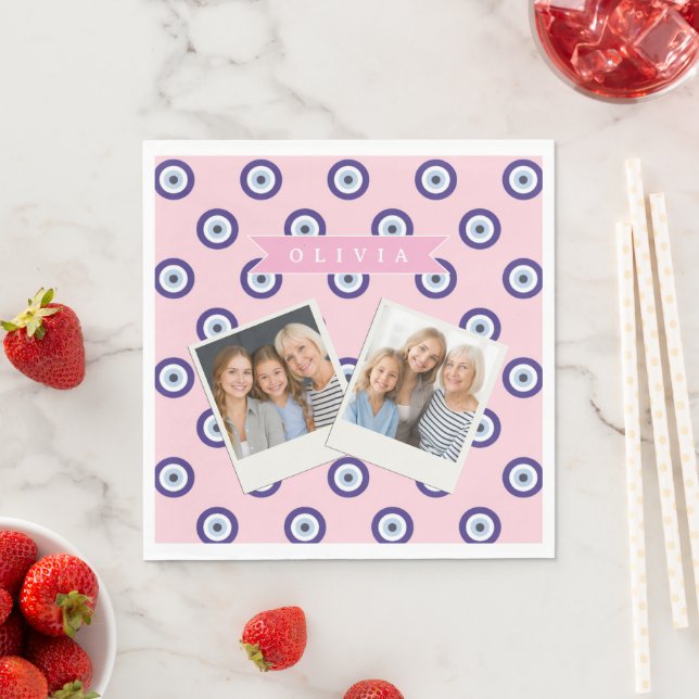 Personalized Pink Evil Eye Pattern Gifts With Name Napkin (Insitu)