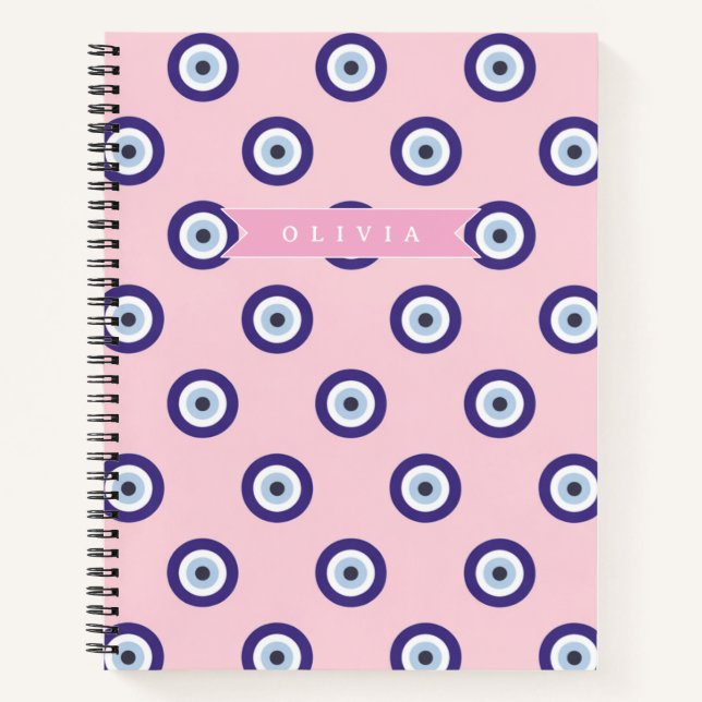 Personalized Pink Evil Eye Pattern Gifts With Name Notebook (Front)