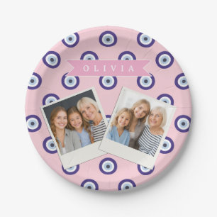 Personalized Pink Evil Eye Pattern Gifts With Name Paper Plate