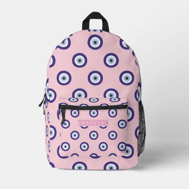 Personalized Pink Evil Eye Pattern Gifts With Name Printed Backpack (Front)