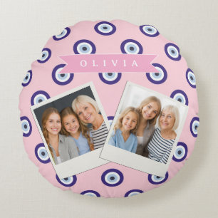 Personalized Pink Evil Eye Pattern Gifts With Name Round Pillow