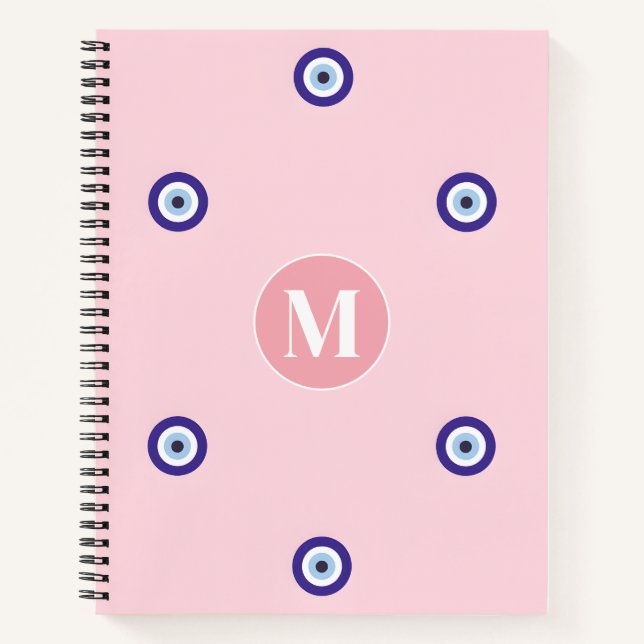 Personalized Pink Evil Eye Pattern Monogram Notebook (Front)