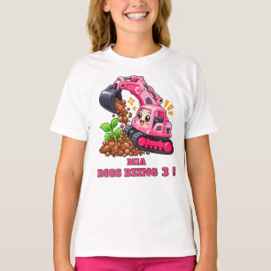 Personalized Pink Excavator Birthday T-Shirt