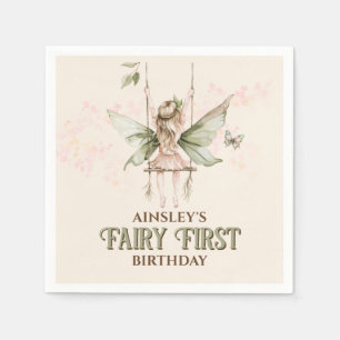 Personalized Pink Fairy First 1st Birthday Party Napkin