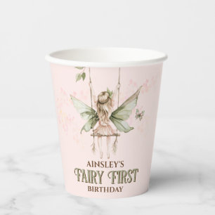 Personalized Pink Fairy First 1st Birthday Party Paper Cups
