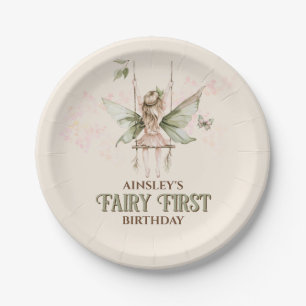 Personalized Pink Fairy First 1st Birthday Party Paper Plate