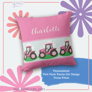 Personalized Pink Farm Tractor Girl Design Throw Pillow