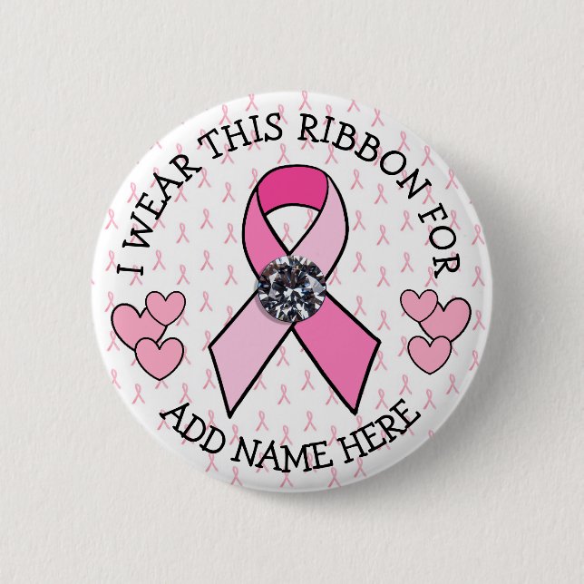 Personalized Pink Faux Diamond Bling Cancer Button (Front)