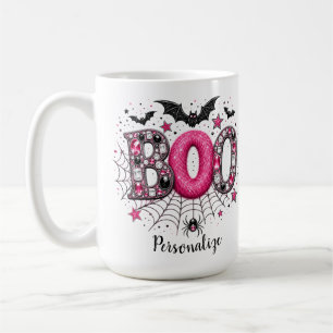 Personalized Pink Faux Jewel Boo Spooky Halloween Coffee Mug