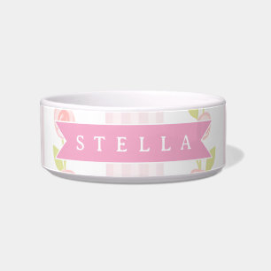 Personalized pink feminine coquette floral striped bowl