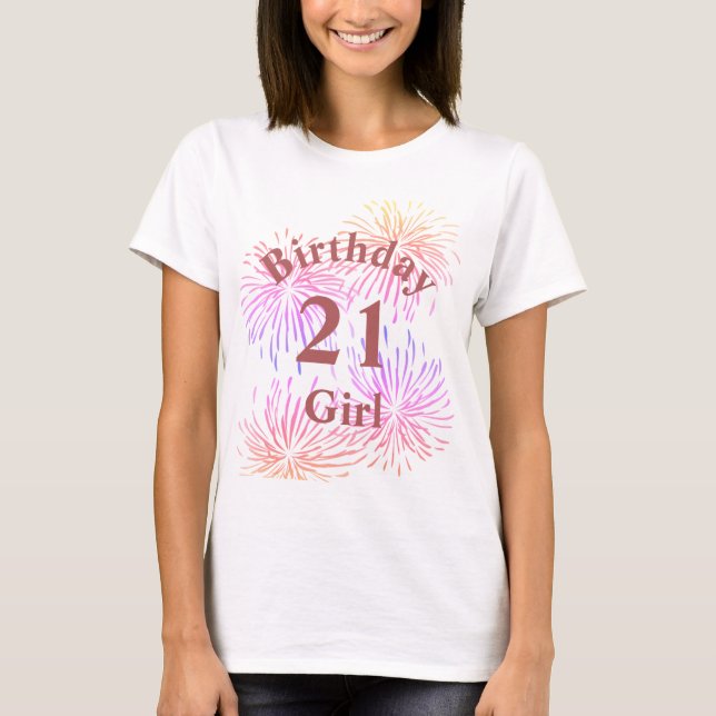 Personalized Pink Fireworks 21st Birthday Girl  T-Shirt (Front)