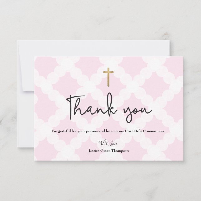 Personalized Pink First Holy Communion Thank You C Card (Front)