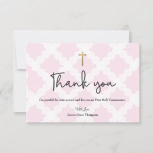 Personalized Pink First Holy Communion Thank You C Card