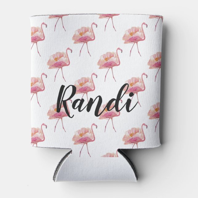Personalized Pink Flamingo Can Cooler (Front)
