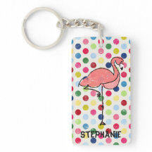 Personalized Pink Flamingo Colourful Polka Dots
