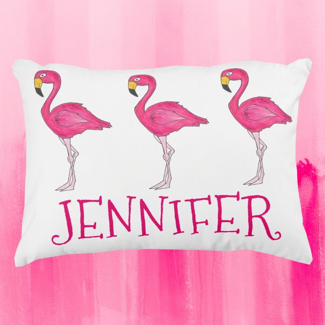Personalized Pink Flamingo Flamingos Tropical Bird Accent Pillow (Personalized flamingo pillow)