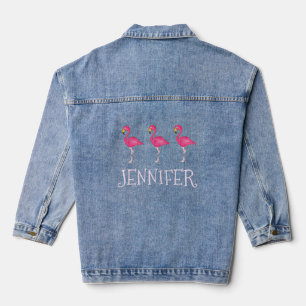 Personalized Pink Flamingo Flamingos Tropical Bird Denim Jacket