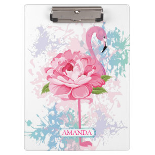 Personalized Pink flamingo Floral Clipboard