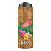 Personalized Pink Flamingo Floral Wicker Print