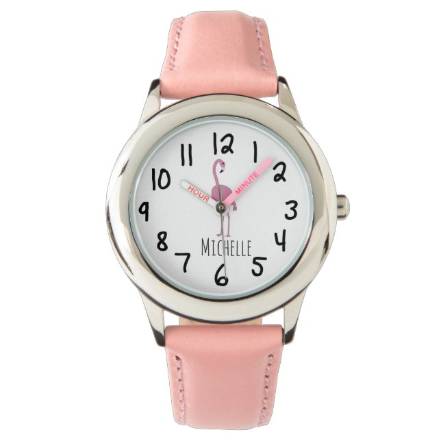  Personalized Pink Flamingo Girl's Watch (Front)