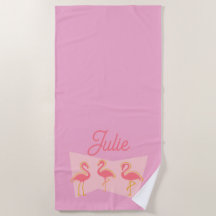Personalized Pink Flamingo Mid-Century Modern Towe