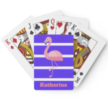 Personalized Pink Flamingo On Blue Stripes