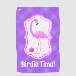 Personalized Pink Flamingo Purple Pink Plaid Golf Towel