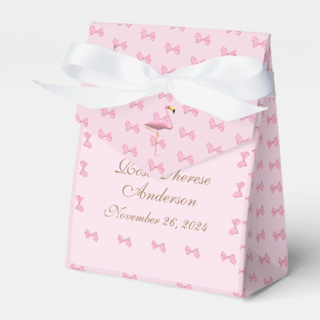 Personalized Pink Flamingo Themed Favor Box (Front Side)