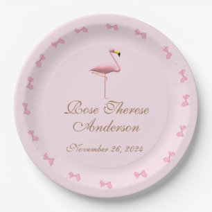 Personalized Pink Flamingo Themed Paper Plate