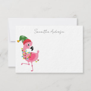 Personalized Pink Flamingo Tropical Christmas Card