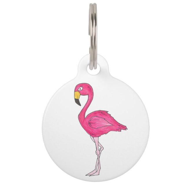 Personalized Pink Flamingo Tropical Island Bird Pet Tag (Front)
