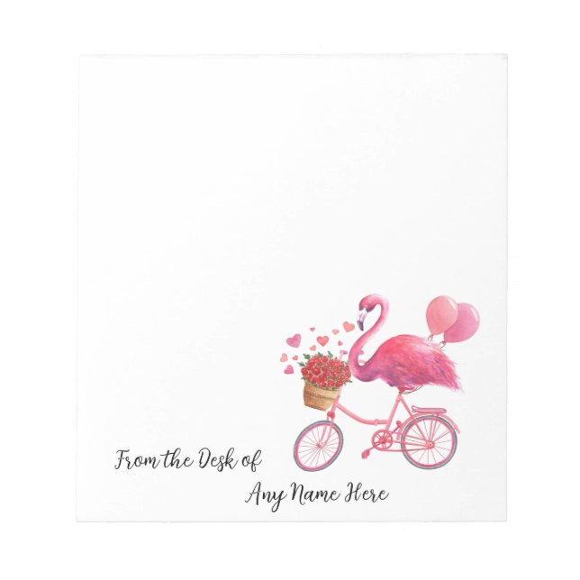Personalized Pink Flamingo with Hearts  Notepad (Front)