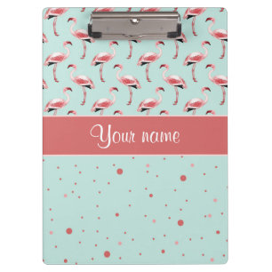 Personalized Pink Flamingos Polka Dots Clipboard
