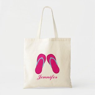 Personalized Pink Flip Flop Sandals Tote Bag