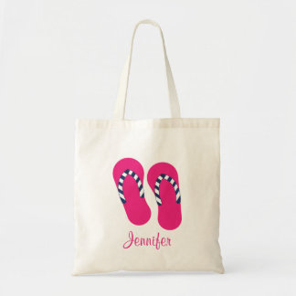 Personalized Pink Flip Flop Sandals Tote Bag
