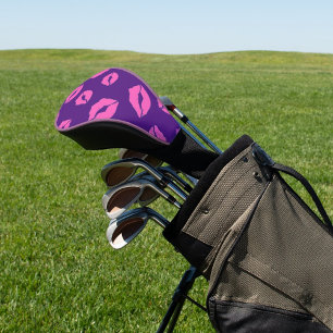 Personalized Pink Flirty Kiss Lips on Purple Golf Head Cover