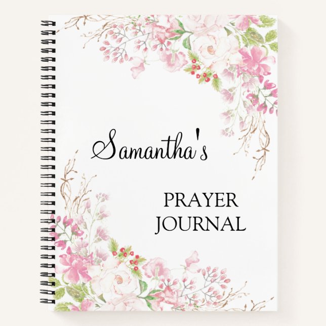 Personalized  Pink floral  Bible Verse  Notebook (Front)