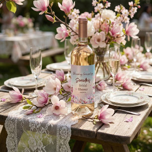 Personalized Pink Floral Bridal Shower Wine Label