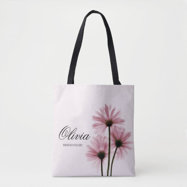 Personalized Pink Floral Bridesmaid Tote Bag (Front)