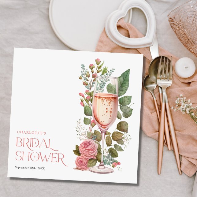 Personalized Pink Floral Champagne Bridal Shower  Napkin (Creator Uploaded)