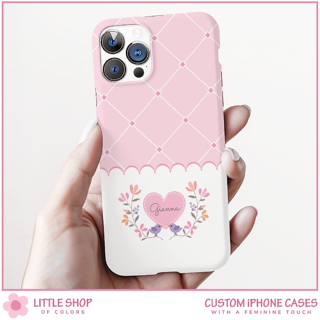 Personalized Pink Floral Diamond Monogram Case-Mate iPhone Case (Creator Uploaded)